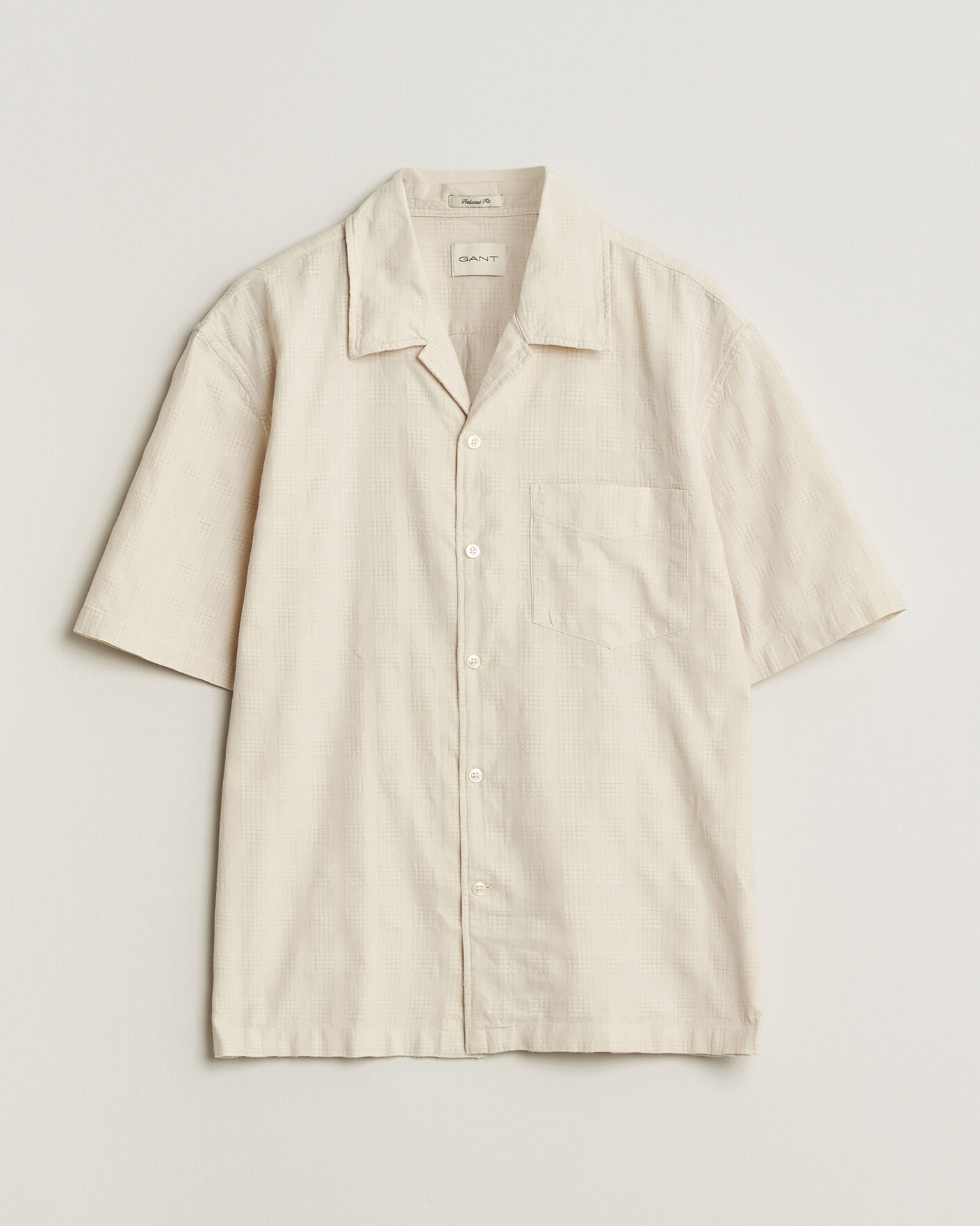 Uomini | Camicie | Gant | Relaxed Fit Textured Checked Camp Shirt Creamed White