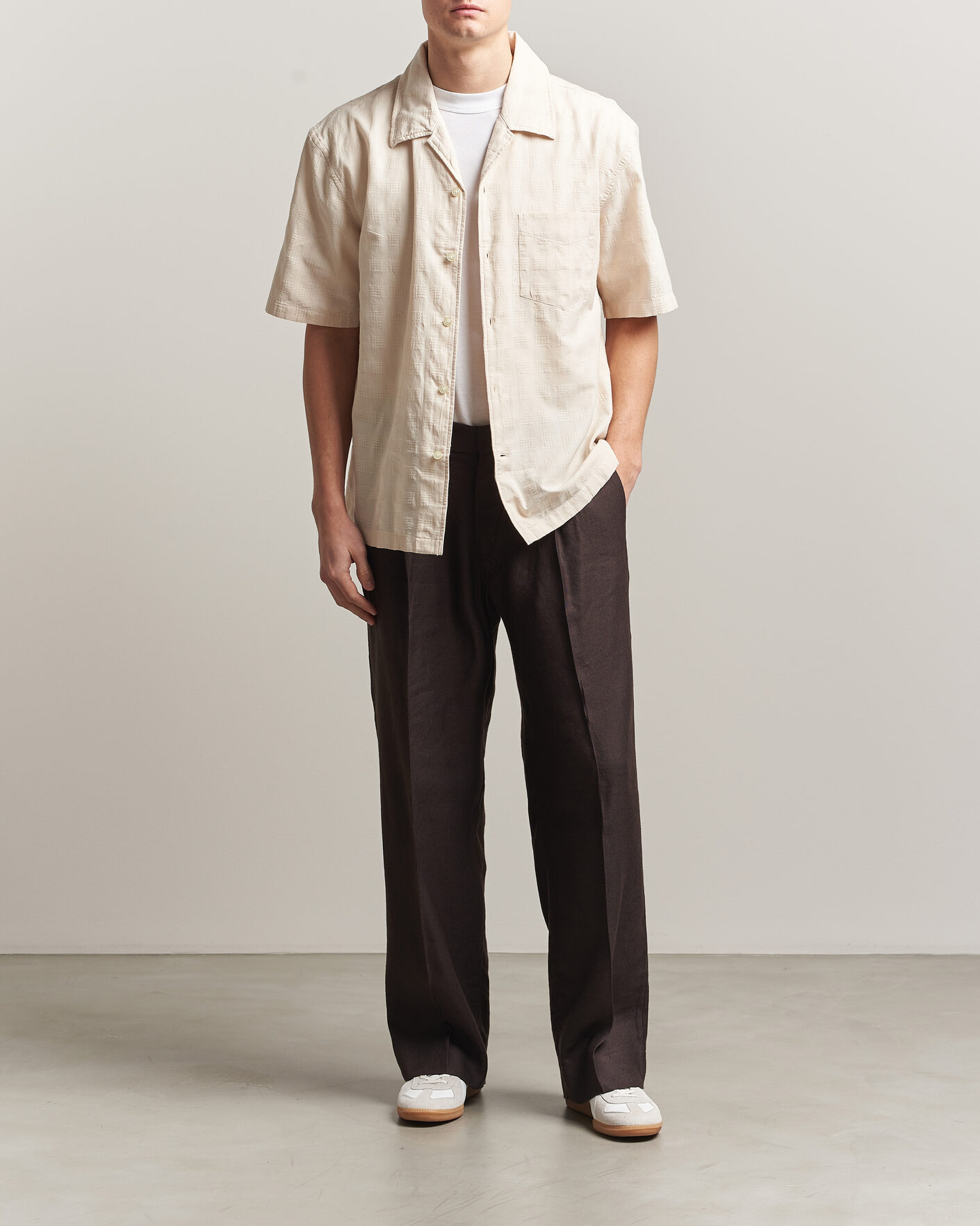 Uomini | Camicie | Gant | Relaxed Fit Textured Checked Camp Shirt Creamed White