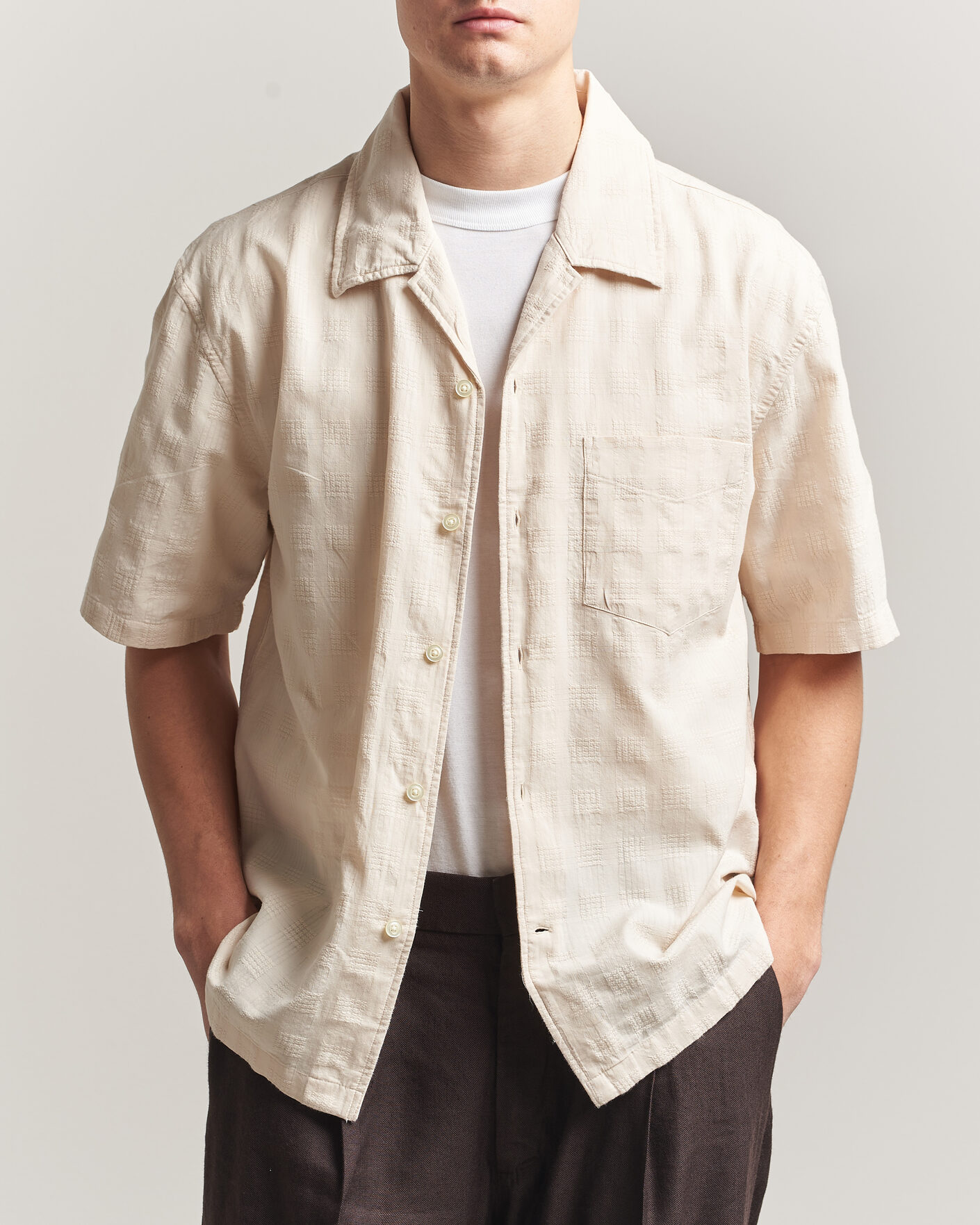 Uomini | Camicie | Gant | Relaxed Fit Textured Checked Camp Shirt Creamed White