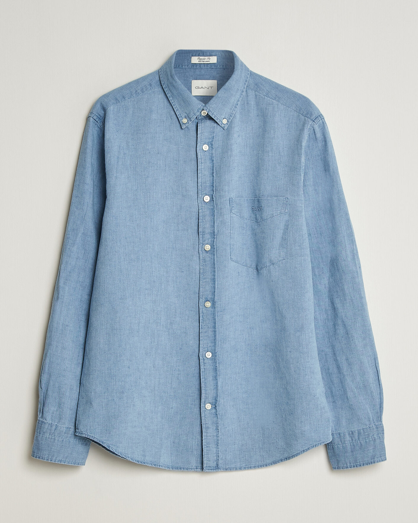 Uomini | Camicie | Gant | Regular Fit Cotton Linen Indigo Shirt Semi Light Blue