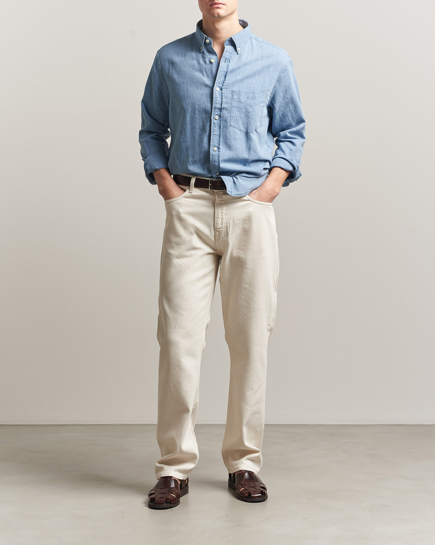 Uomini |  | Gant | Regular Fit Cotton Linen Indigo Shirt Semi Light Blue