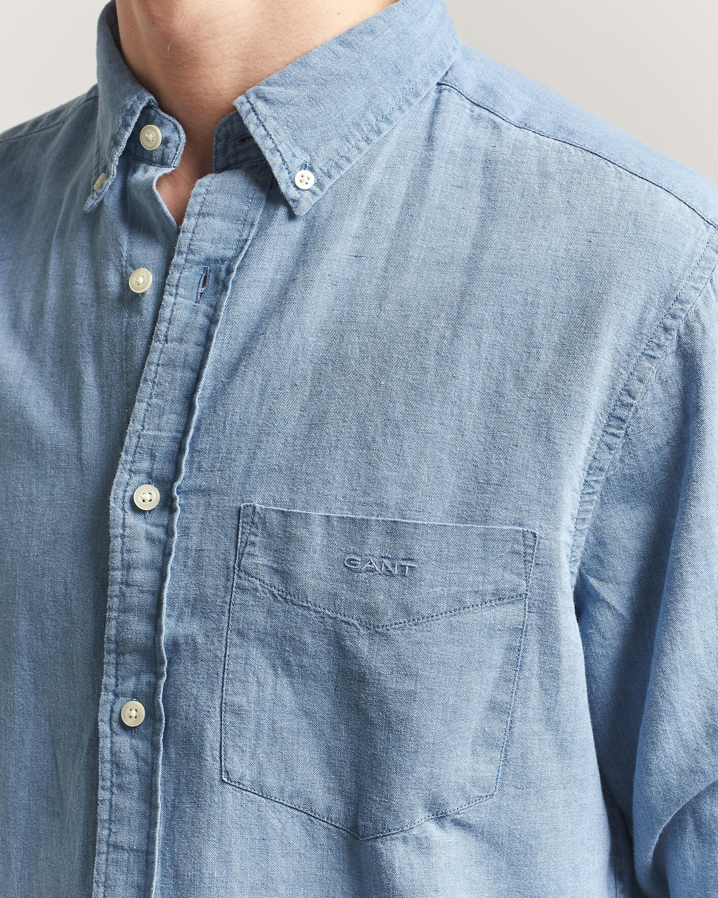 Uomini | Camicie | Gant | Regular Fit Cotton Linen Indigo Shirt Semi Light Blue