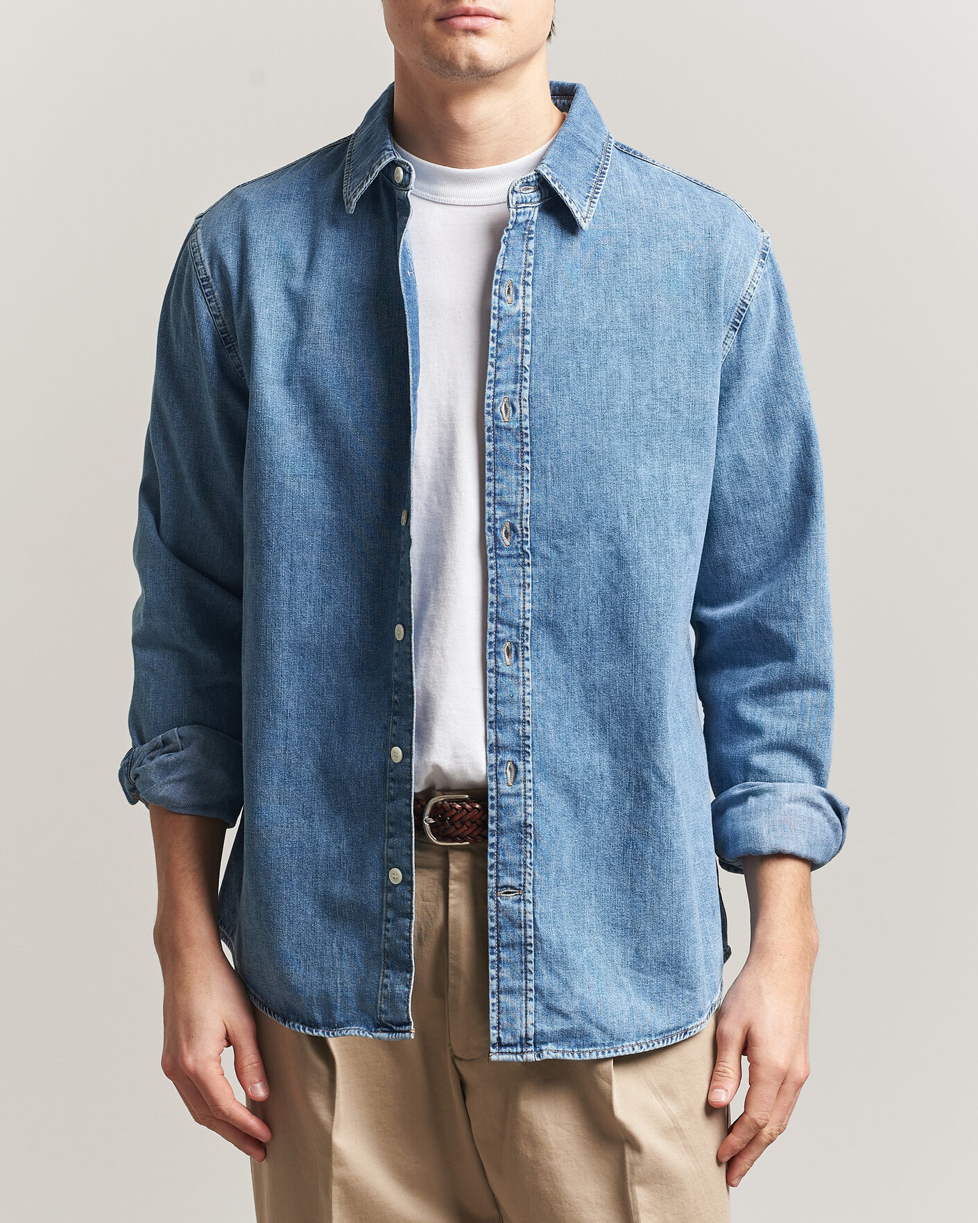 Uomini | Camicie | GANT | Regular Fit Denim Shirt Semi Light Blue Worn In