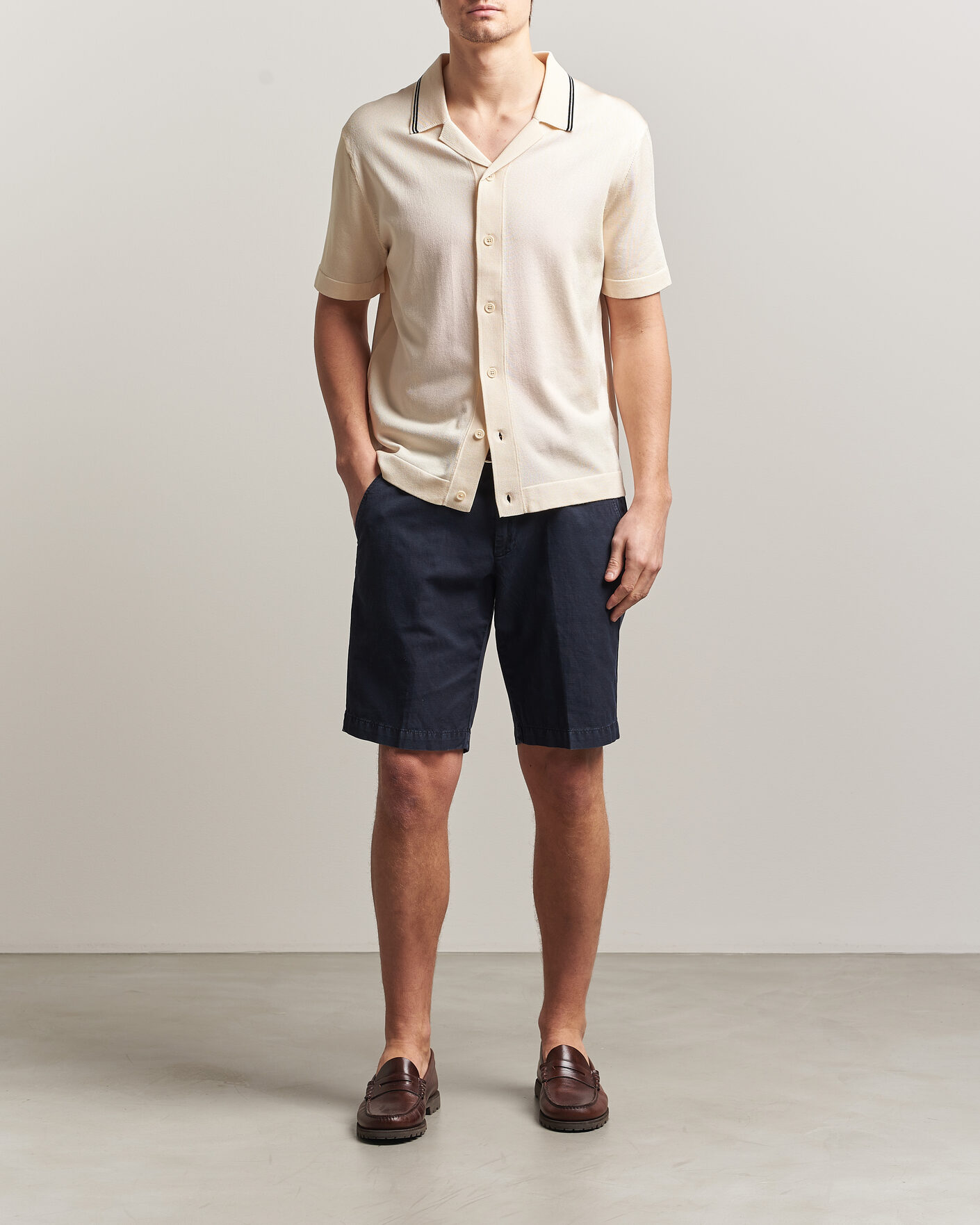 Uomini | Camicie | Gant | Knitted Resort Collar Shirt Creamed White