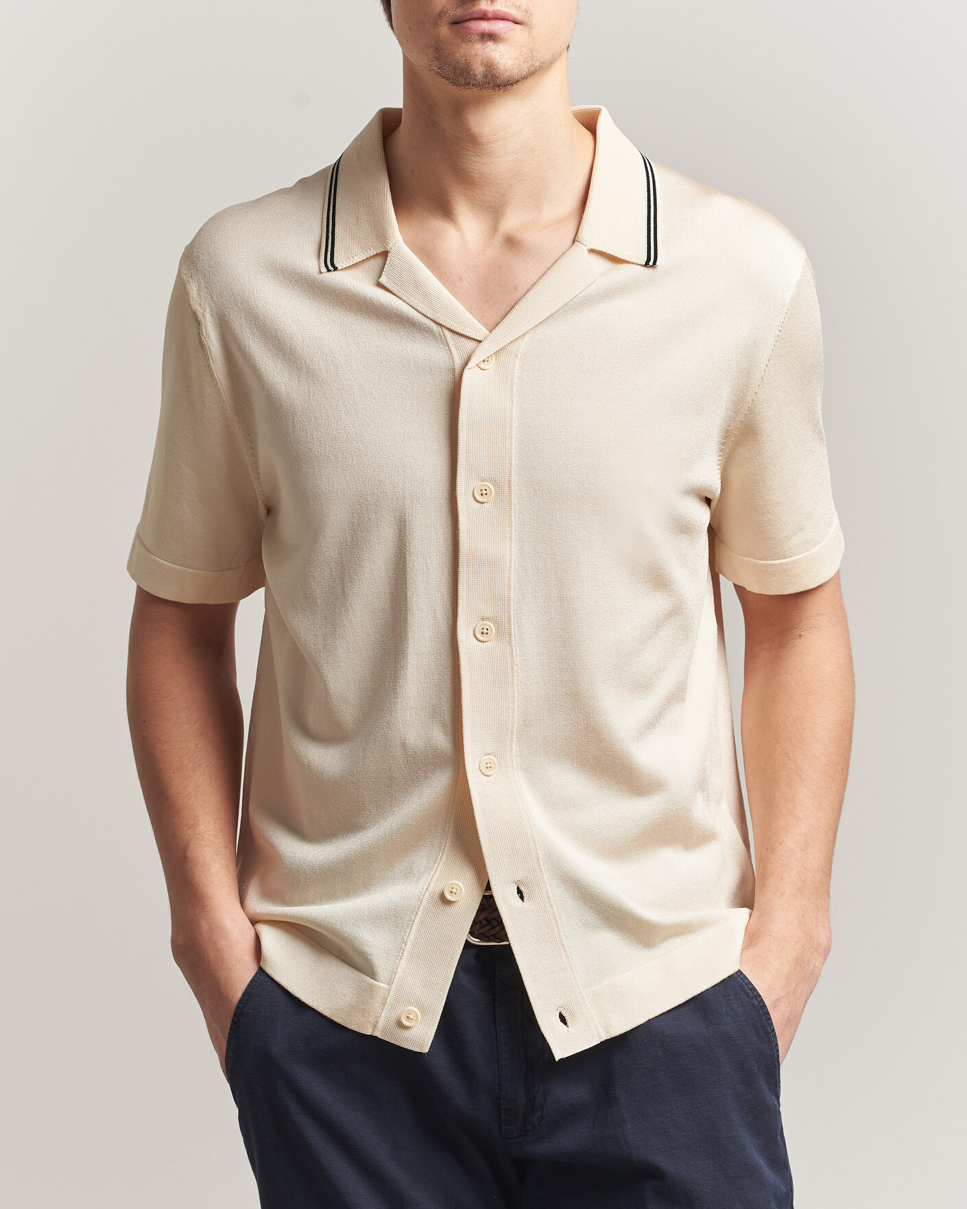 Uomini | Camicie | Gant | Knitted Resort Collar Shirt Creamed White