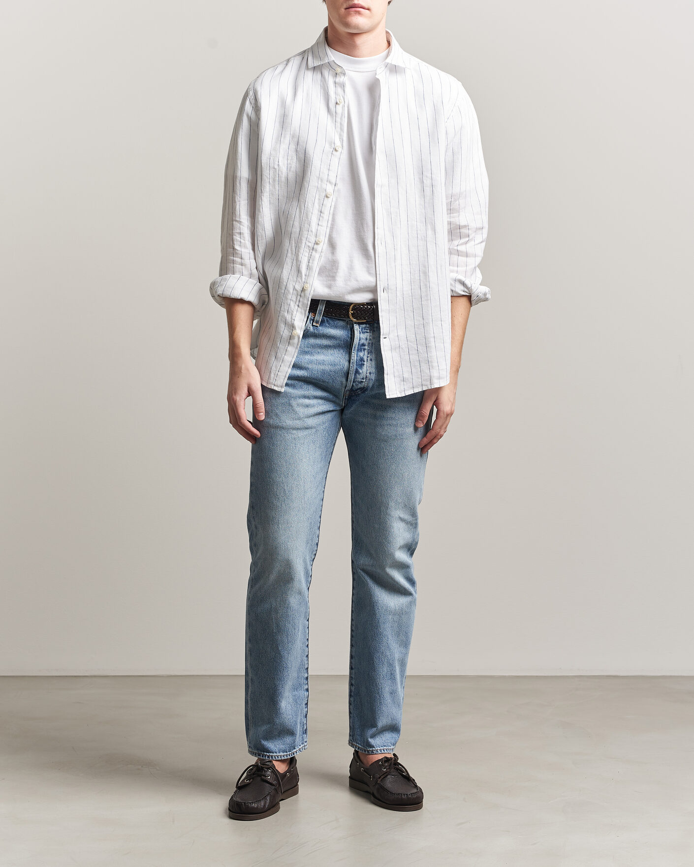 Uomini | Camicie | GANT | Regular Fit Linen Striped Shirt White