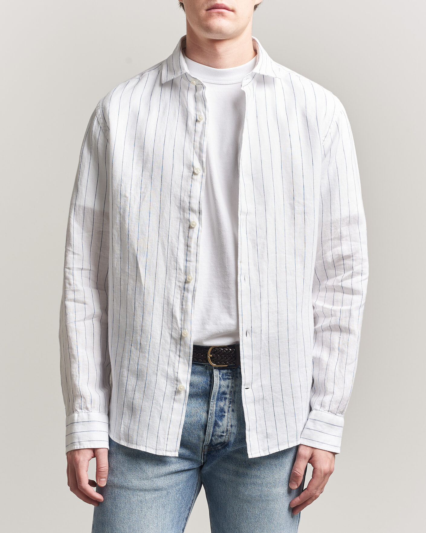 Uomini | Camicie | GANT | Regular Fit Linen Striped Shirt White