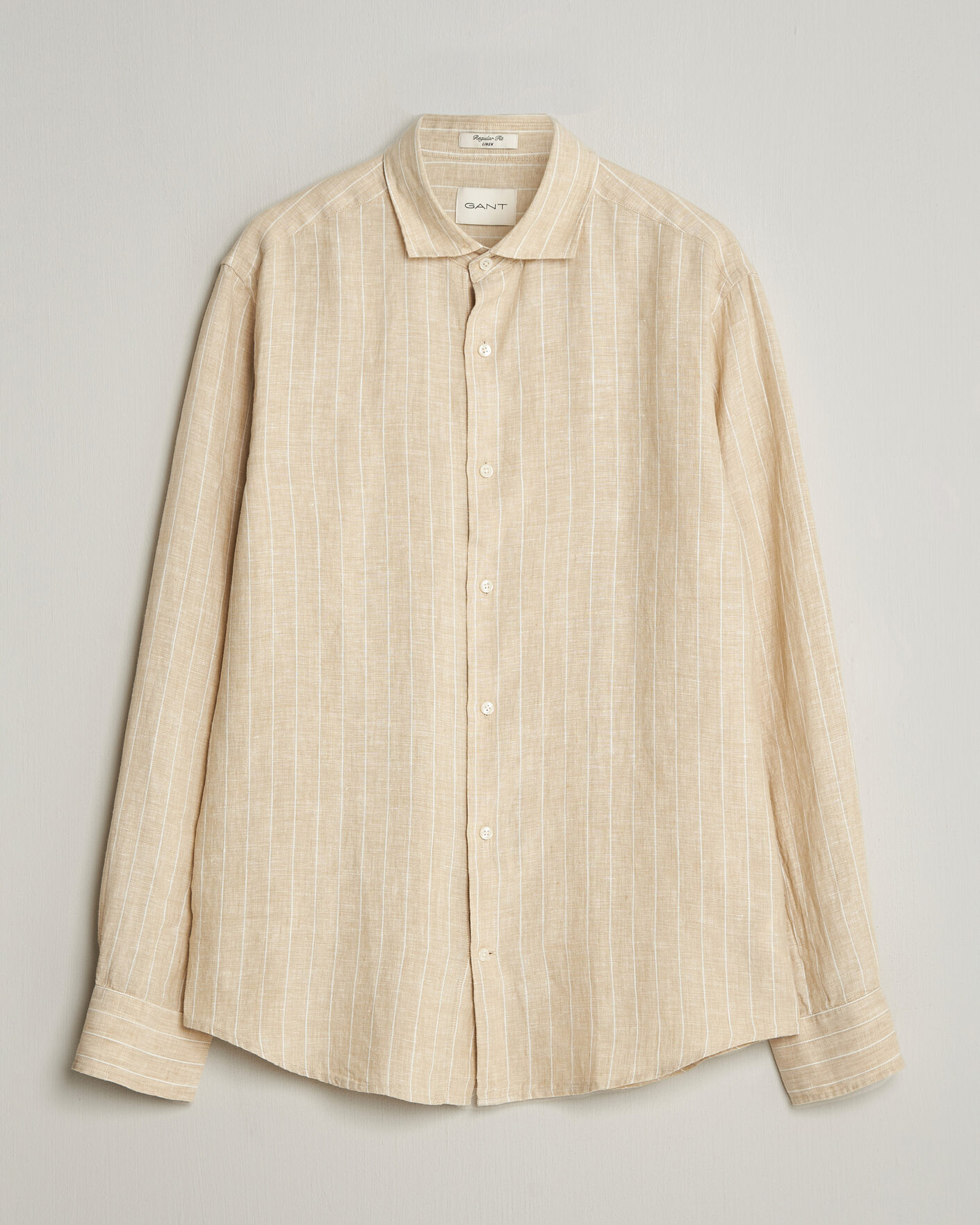 Uomini | Camicie | Gant | Regular Fit Linen Striped Shirt Oat Beige