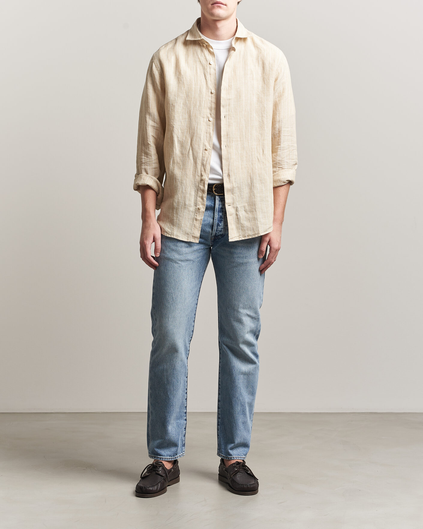 Uomini | Camicie | GANT | Regular Fit Linen Striped Shirt Oat Beige