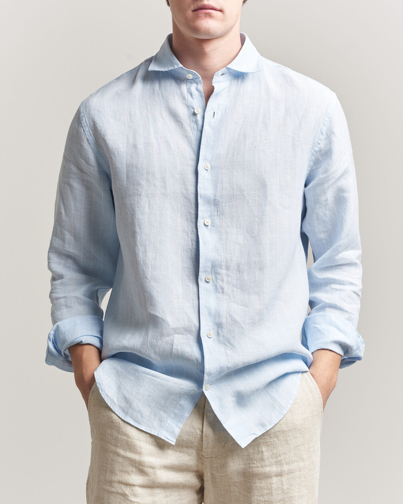 Uomini | Camicie | Gant | Regular Fit Linen Striped Shirt Sky Blue