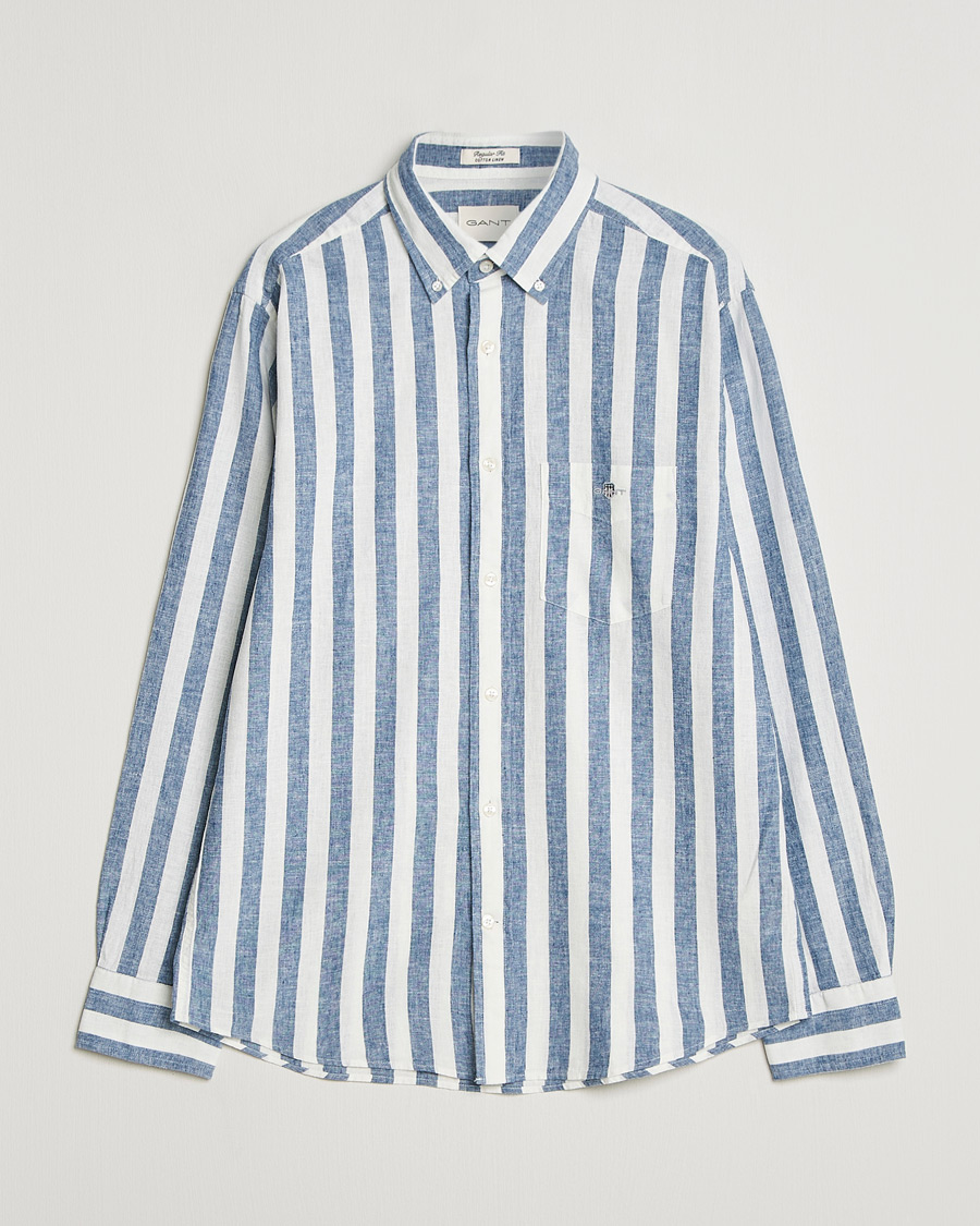 Uomini | Camicie | Gant | Regular Fit Linen/Cotton Striped Shirt Vintage Blue