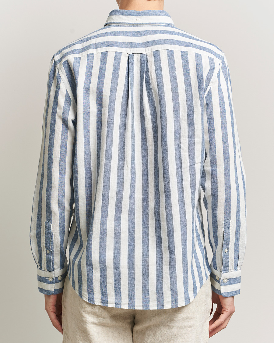 Uomini | Camicie | Gant | Regular Fit Linen/Cotton Striped Shirt Vintage Blue
