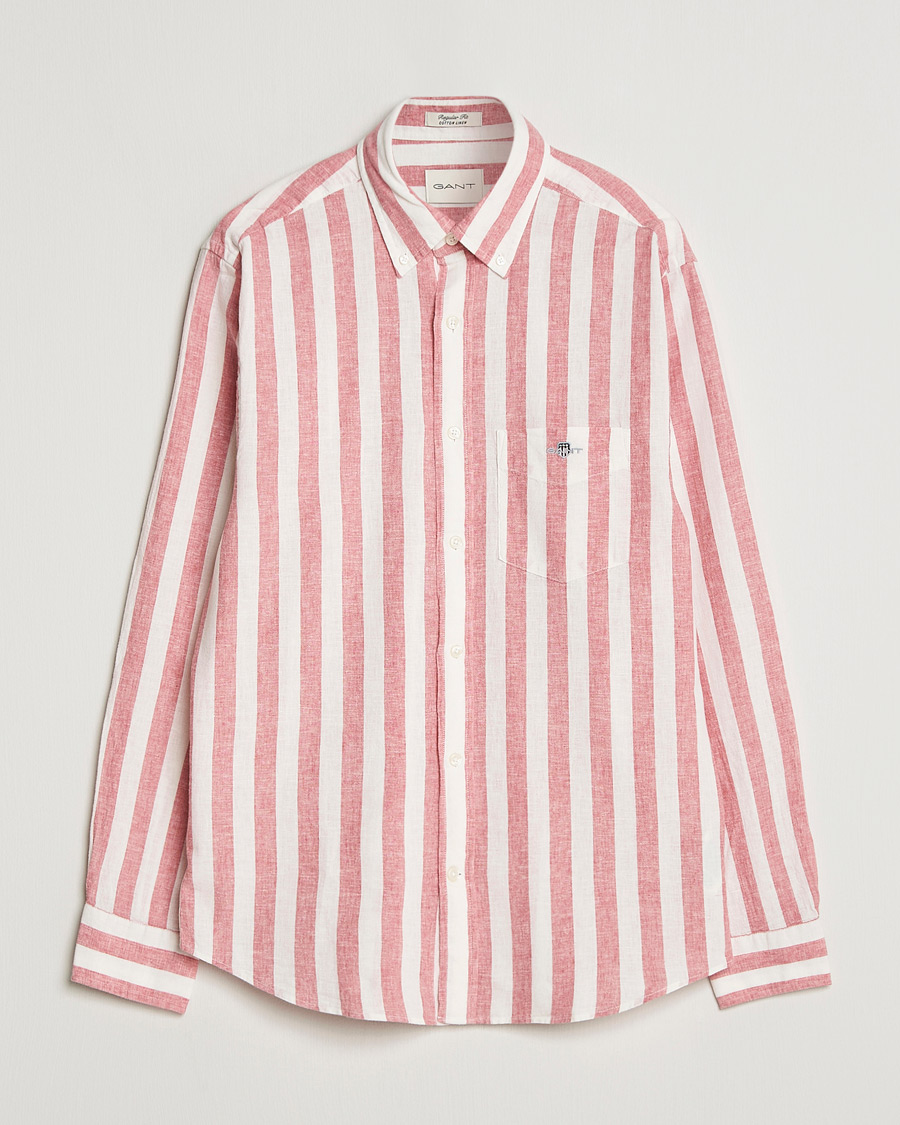 Uomini | Camicie | GANT | Regular Fit Linen/Cotton Striped Shirt Rose Pink