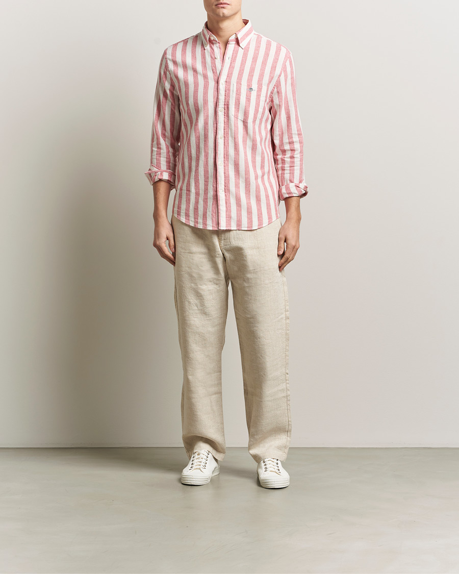 Uomini | Camicie | Gant | Regular Fit Linen/Cotton Striped Shirt Rose Pink