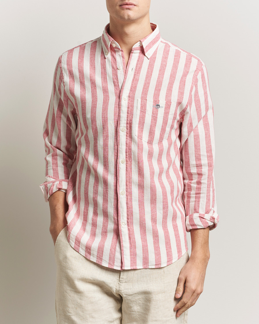 Uomini | Camicie | GANT | Regular Fit Linen/Cotton Striped Shirt Rose Pink
