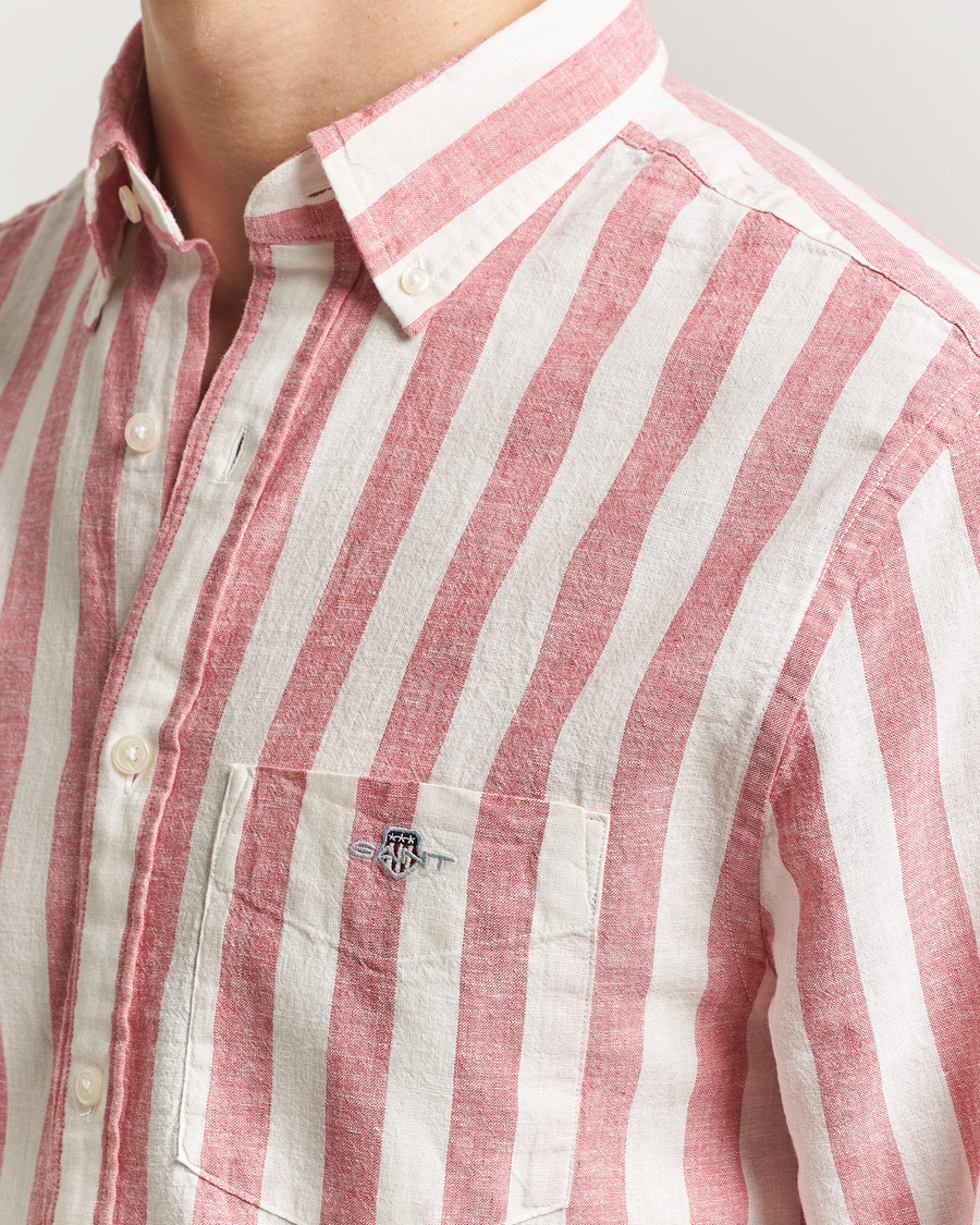 Uomini | Camicie | GANT | Regular Fit Linen/Cotton Striped Shirt Rose Pink