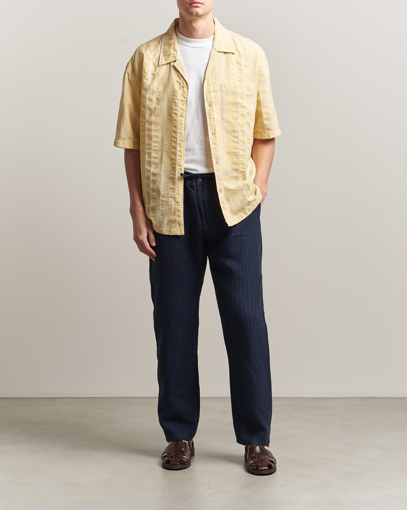 Uomini | Pantaloni | Gant | Regular Fit Stiped Linen Drawstring Pants Evening Blue