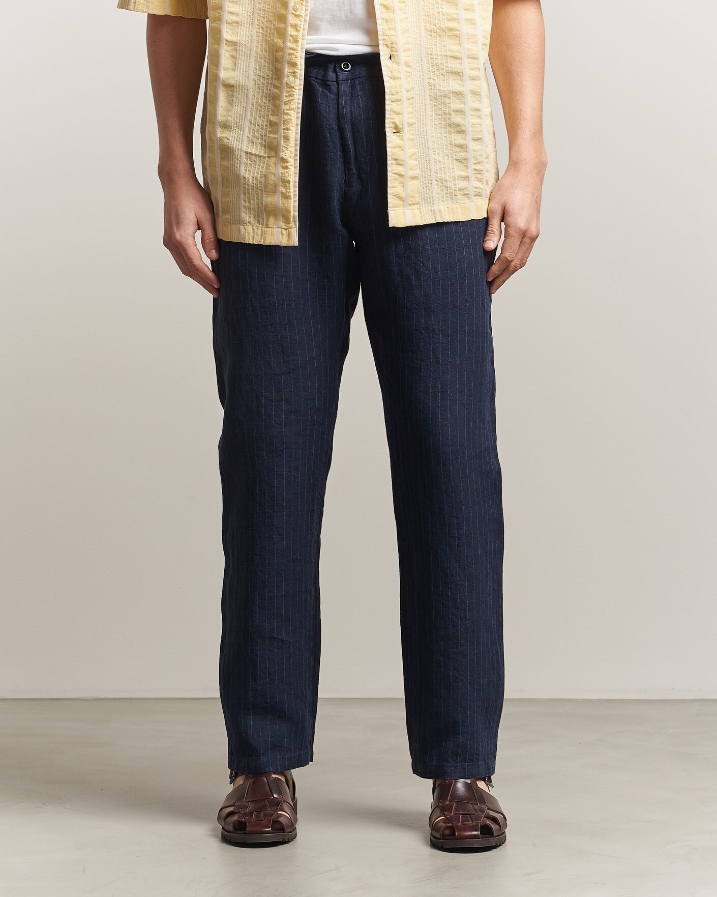 Uomini | Pantaloni | Gant | Regular Fit Stiped Linen Drawstring Pants Evening Blue
