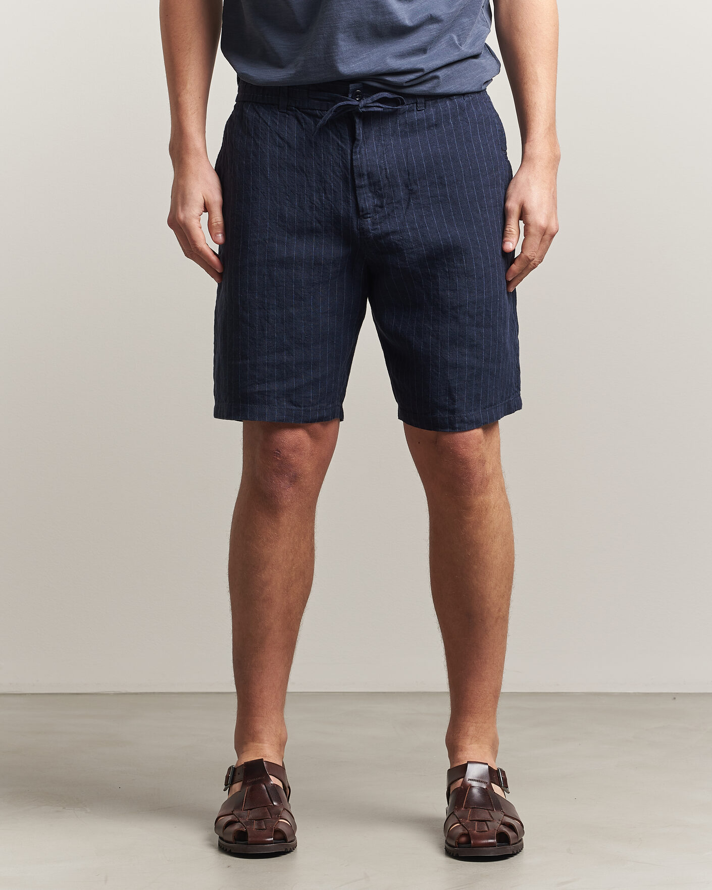 Uomini | Pantaloncini | Gant | Regular Fit Striped Linen Drawstring Shorts Evening Blue