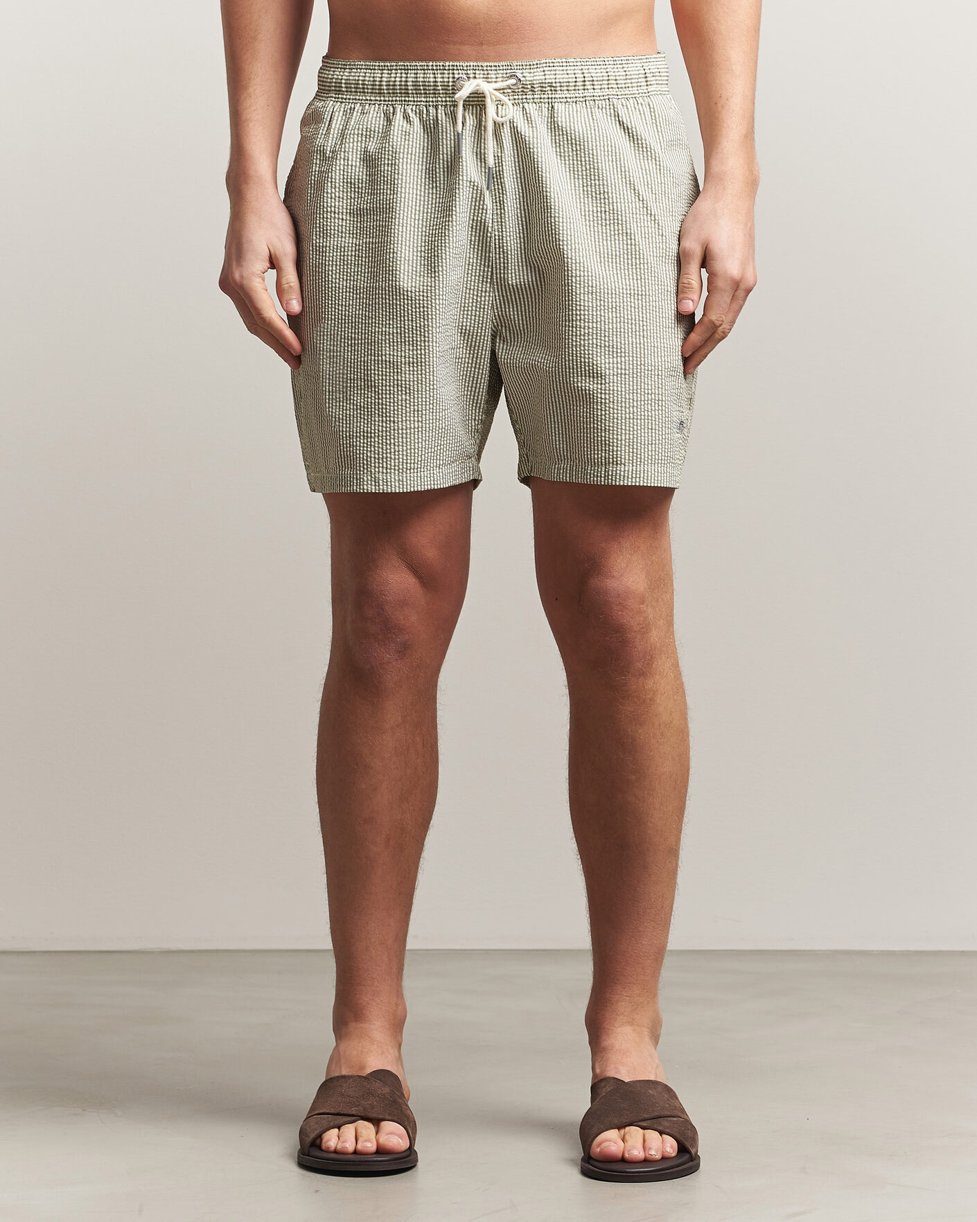 Uomini | Costumi da bagno | Gant | Seersucker Striped Swimshorts Dry Herb Green