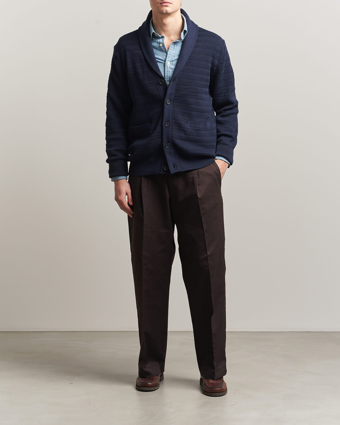 Uomini | Maglieria | Gant | Heavy Knitted Shawl Collar Cardigan Evening Blue