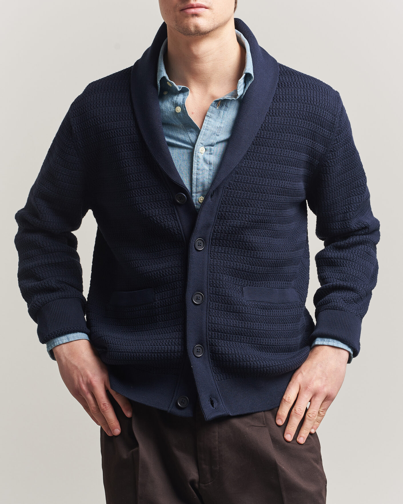 Uomini | Maglieria | Gant | Heavy Knitted Shawl Collar Cardigan Evening Blue