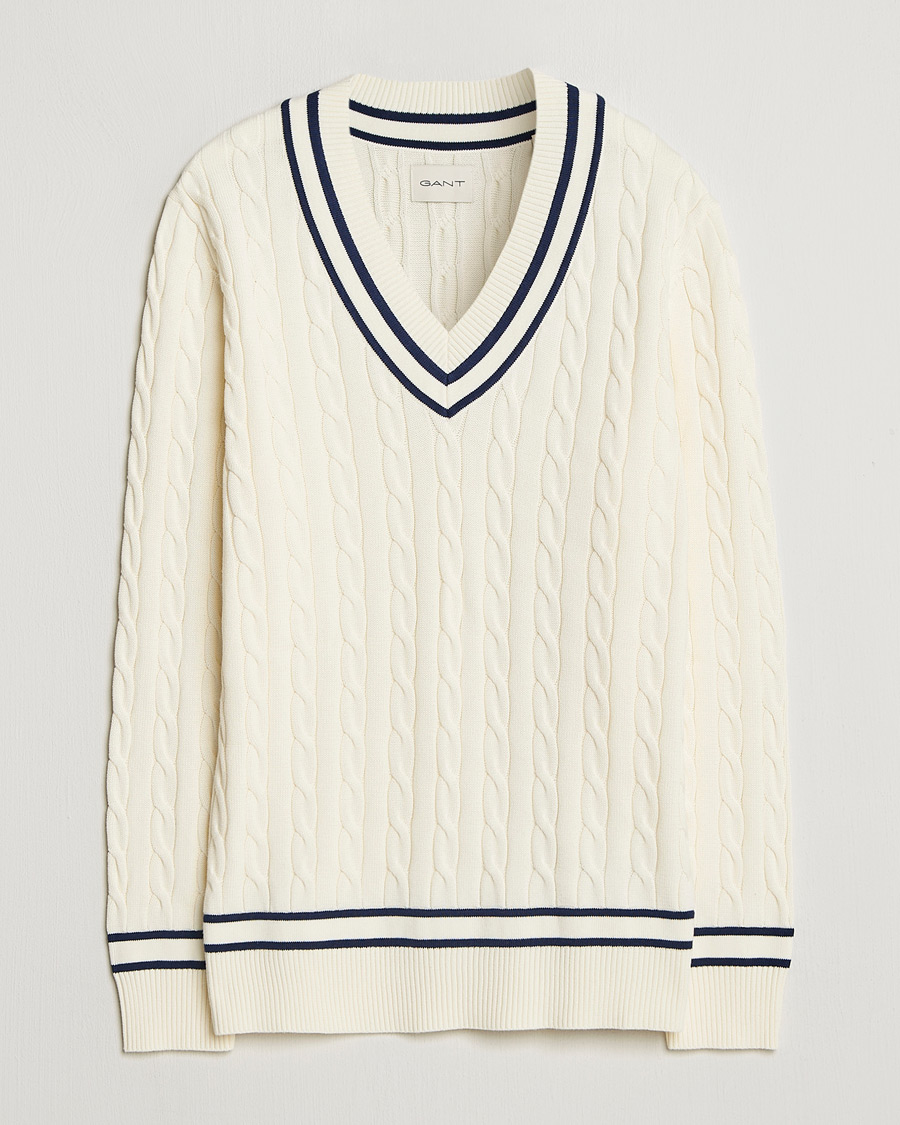 Uomini | Maglieria | GANT | Cotton Cable Cricket Sweater Cream