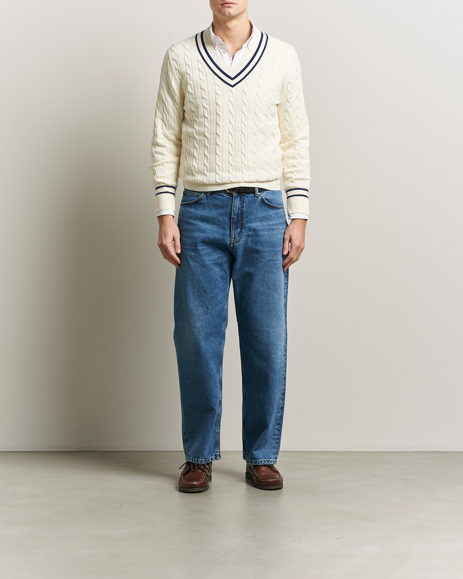 Uomini | Maglieria | GANT | Cotton Cable Cricket Sweater Cream