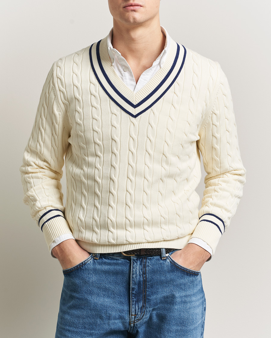 Uomini | Maglieria | GANT | Cotton Cable Cricket Sweater Cream
