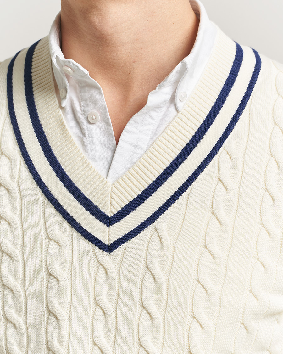 Uomini | Maglieria | GANT | Cotton Cable Cricket Sweater Cream