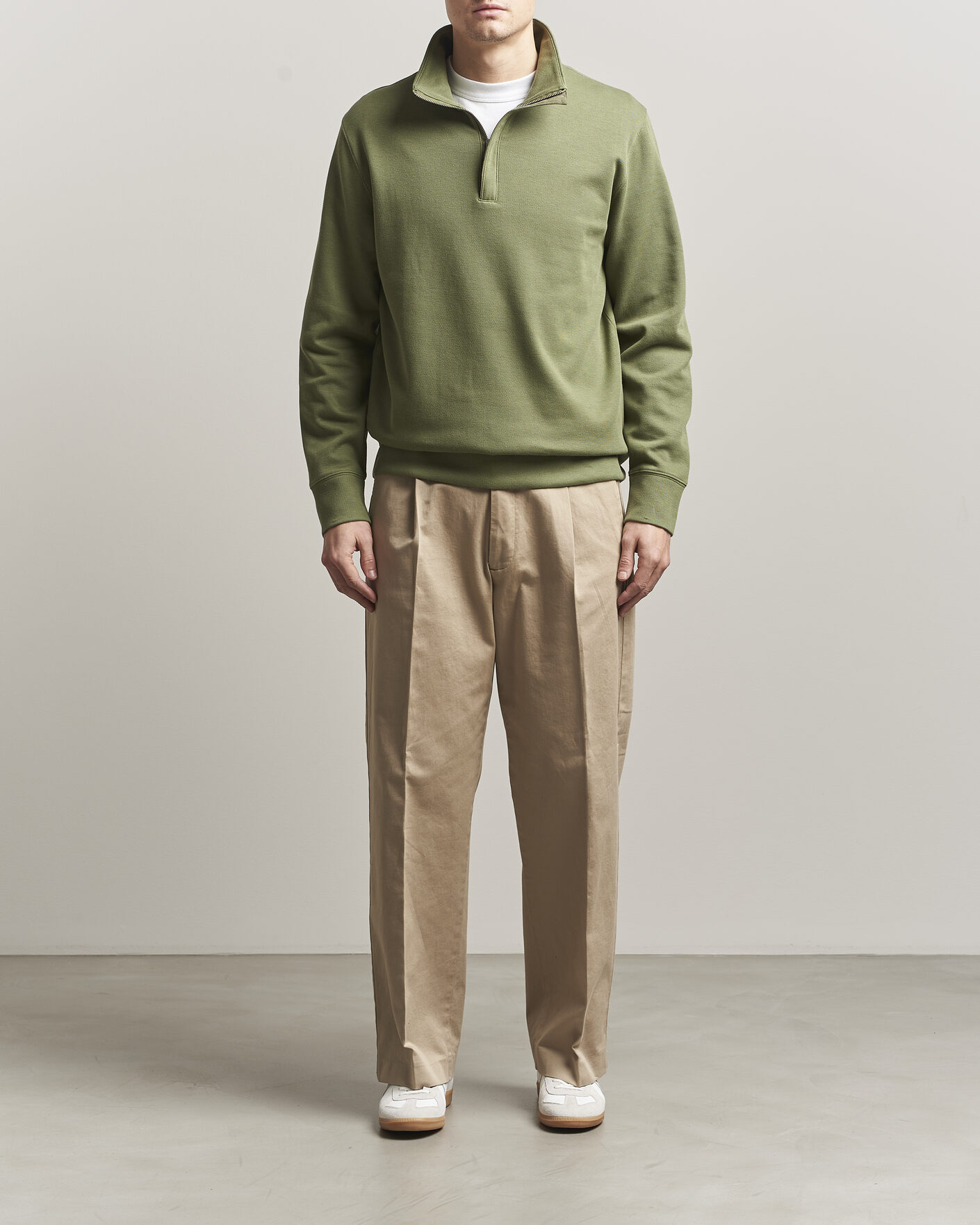 Uomini | Maglieria | Gant | Light Sacker Rib Half Zip Dry Herb Green
