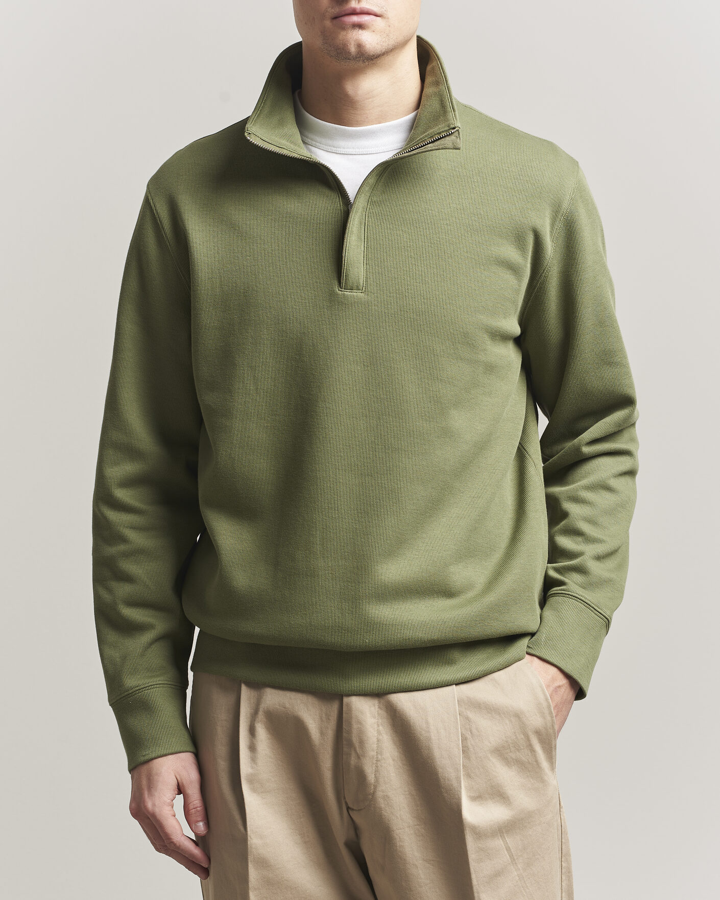Uomini | Maglieria | Gant | Light Sacker Rib Half Zip Dry Herb Green