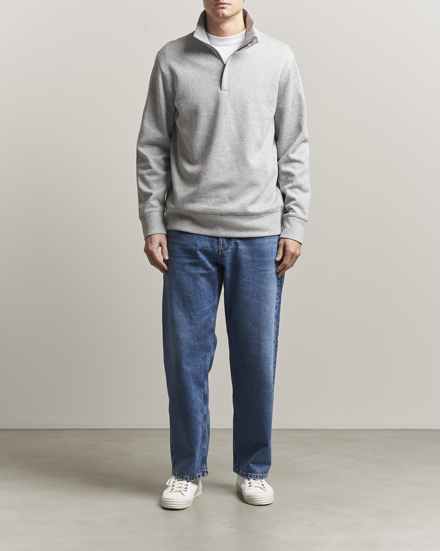 Uomini | Maglieria | Gant | Light Sacker Rib Half Zip Grey Melange