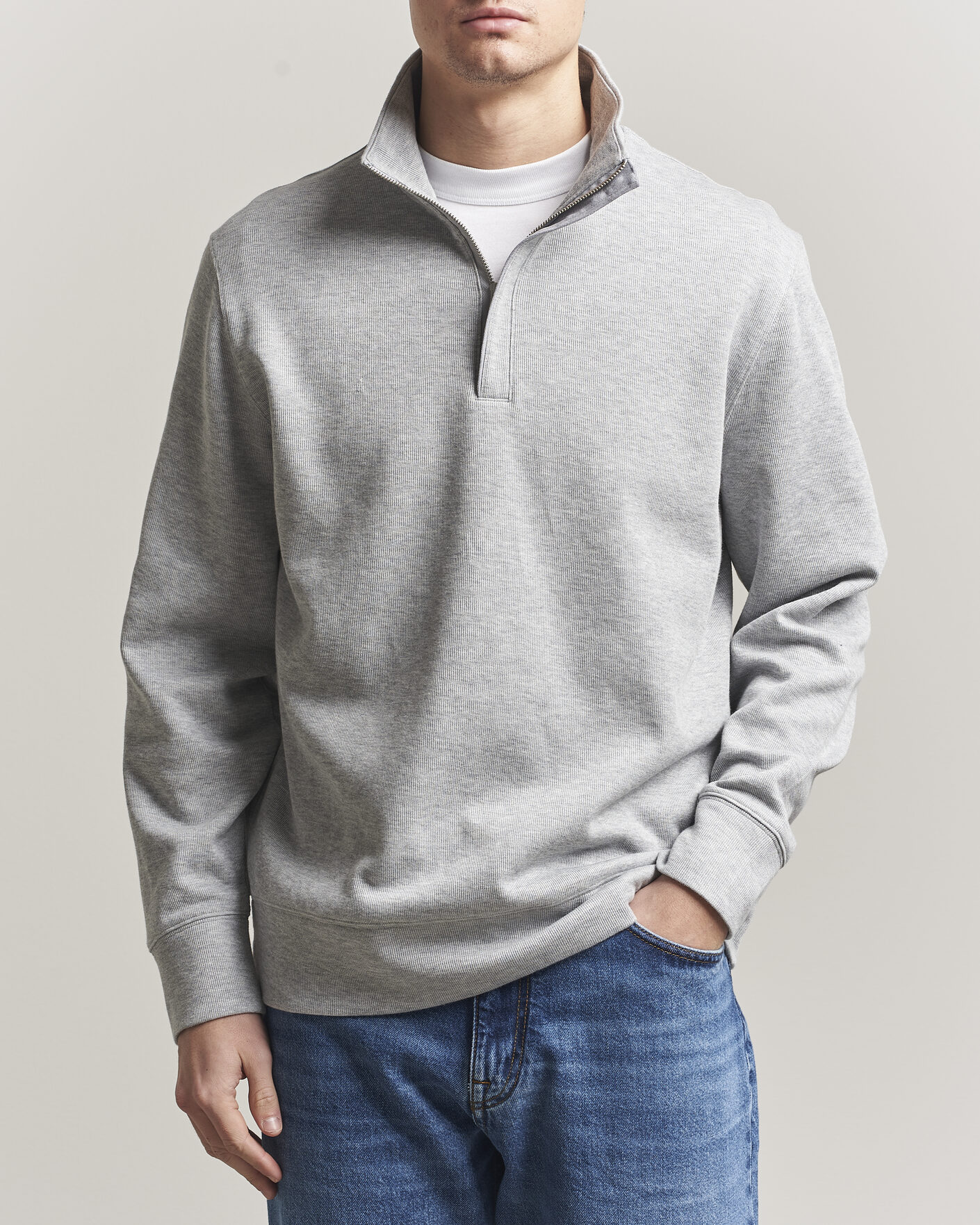 Uomini | Maglieria | Gant | Light Sacker Rib Half Zip Grey Melange