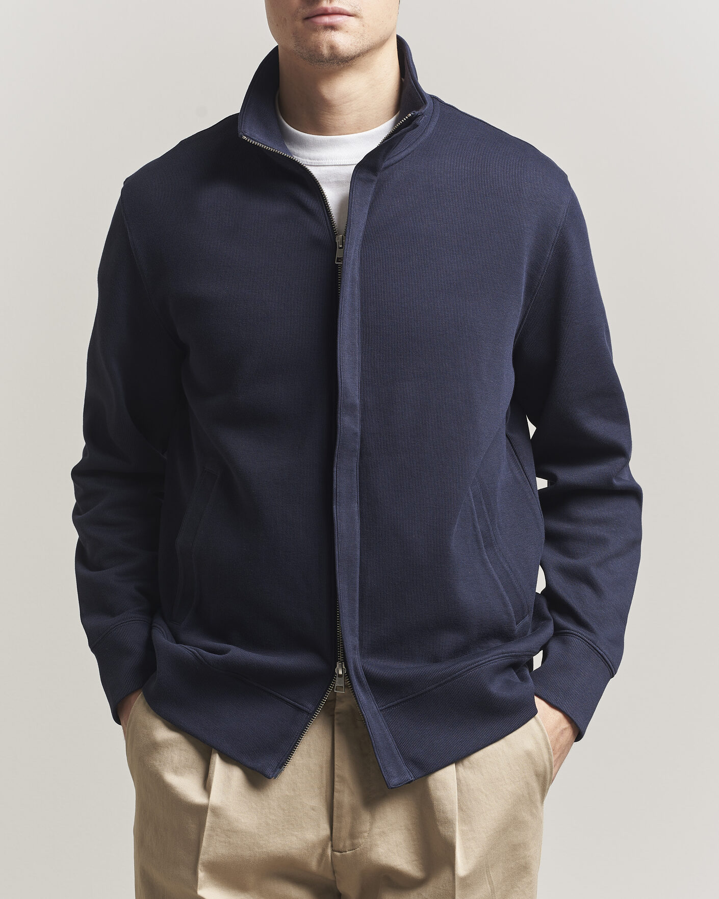 Uomini | Maglieria | Gant | Light Sacker Rib Full Zip Evening Blue