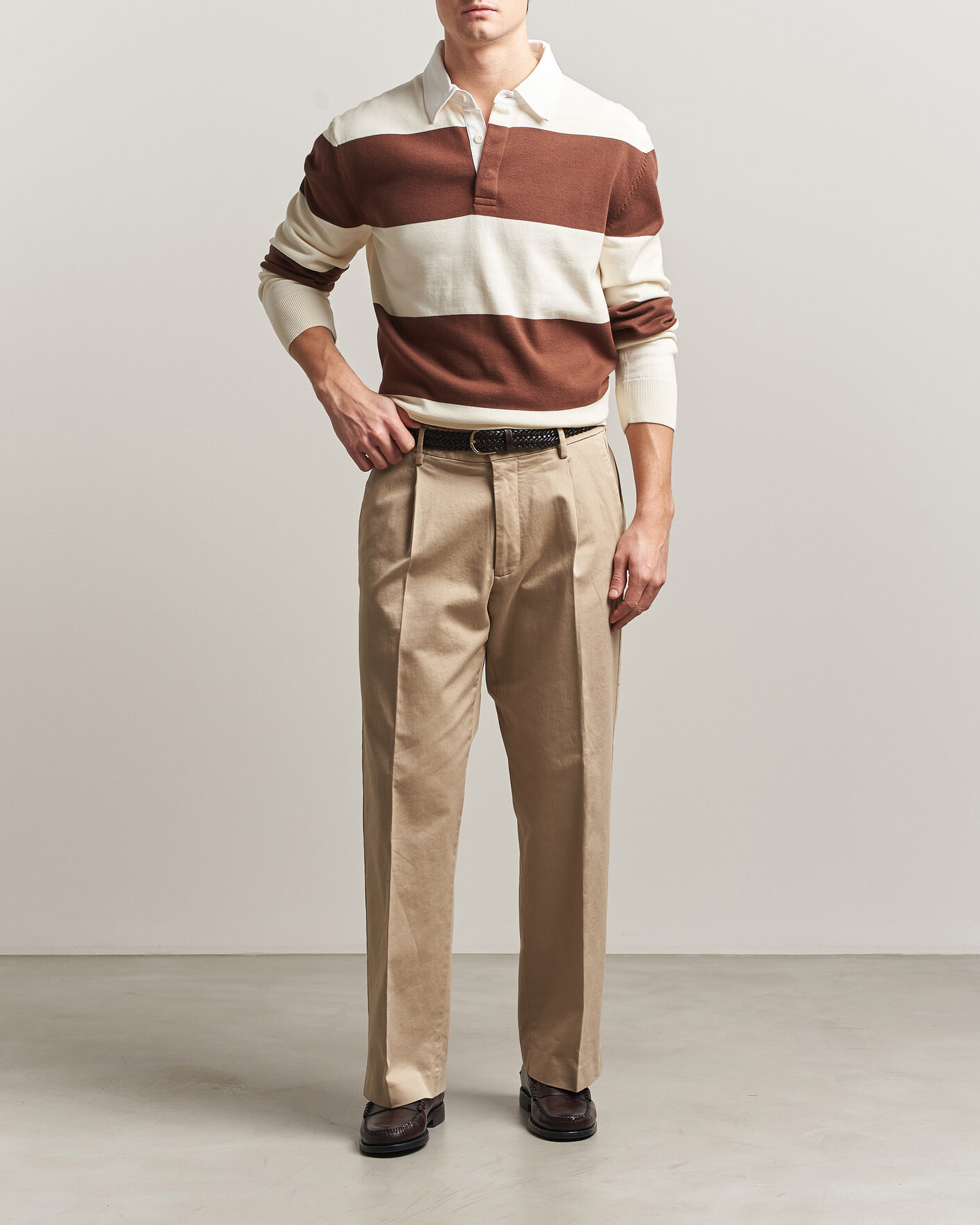 Uomini | Maglieria | Gant | Barstriped Knitted Rugger Cream/Brown