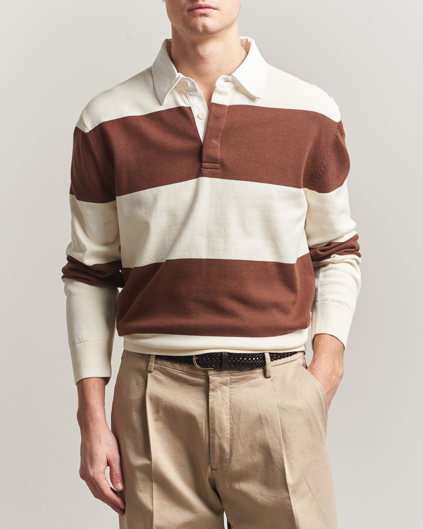 Uomini | Maglieria | Gant | Barstriped Knitted Rugger Cream/Brown