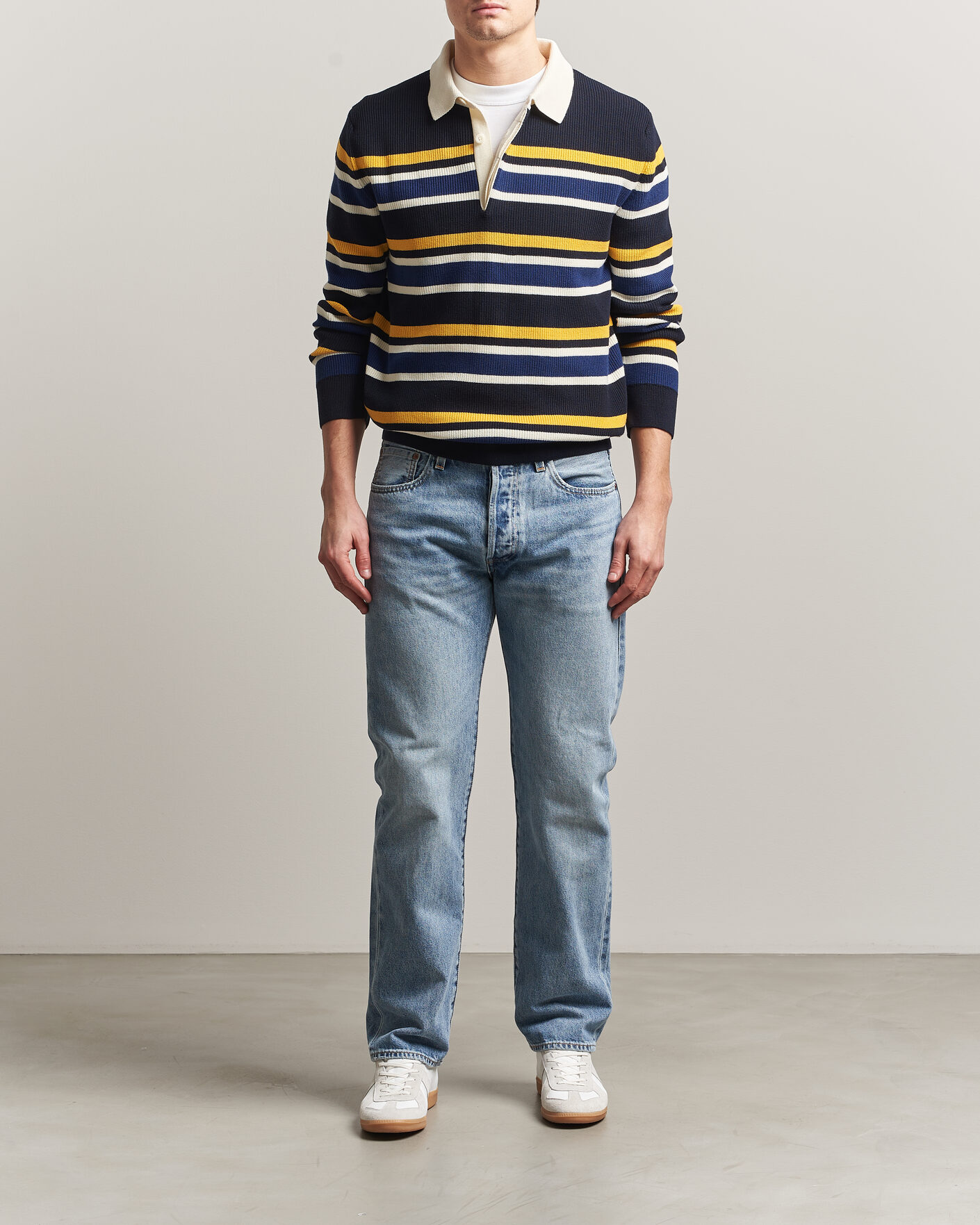 Uomini | Maglieria | Gant | Multisptriped Knitted Rugger Evening Blue
