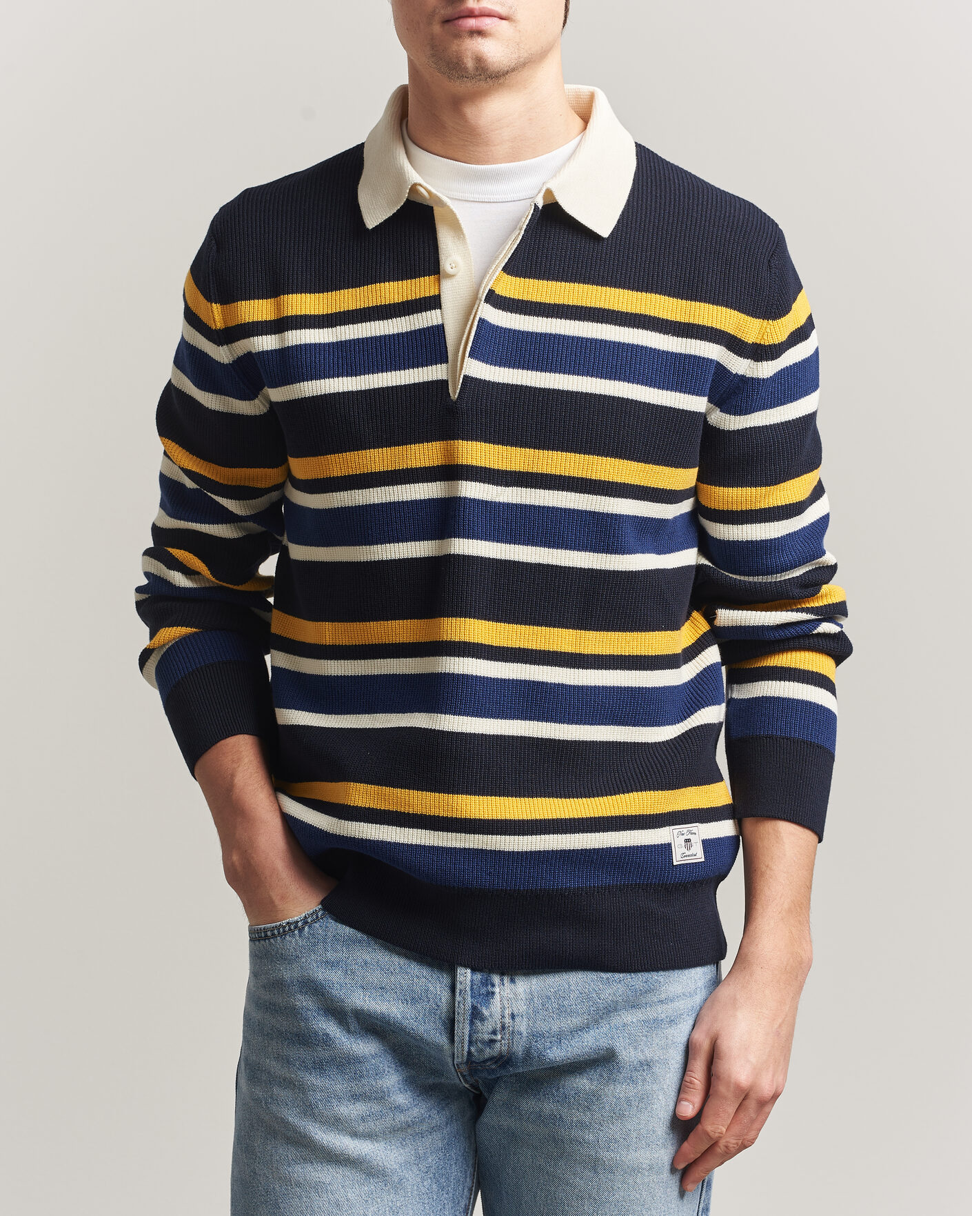 Uomini | Maglieria | Gant | Multisptriped Knitted Rugger Evening Blue