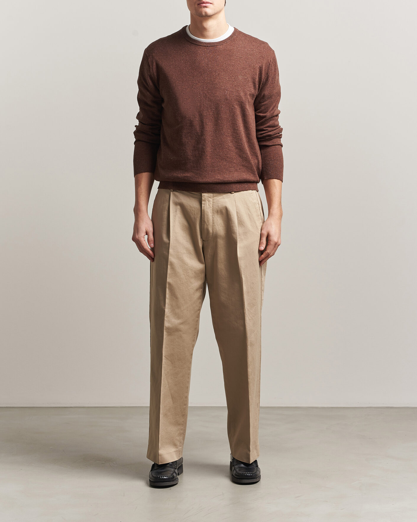 Uomini | Maglieria | Gant | Cotton/Linen Slub Knitted Sweater Hazelnut Melange