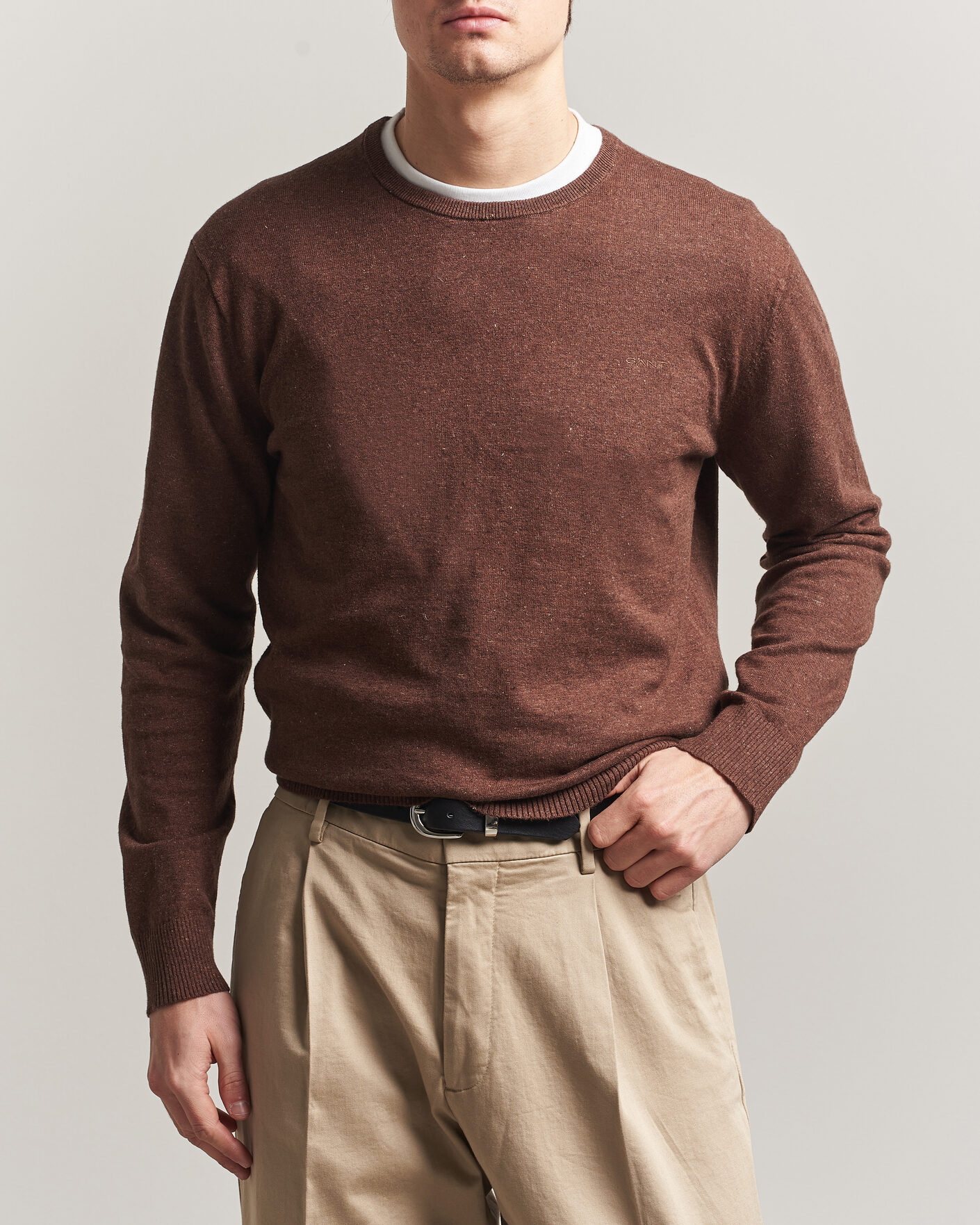 Uomini | Maglieria | Gant | Cotton/Linen Slub Knitted Sweater Hazelnut Melange