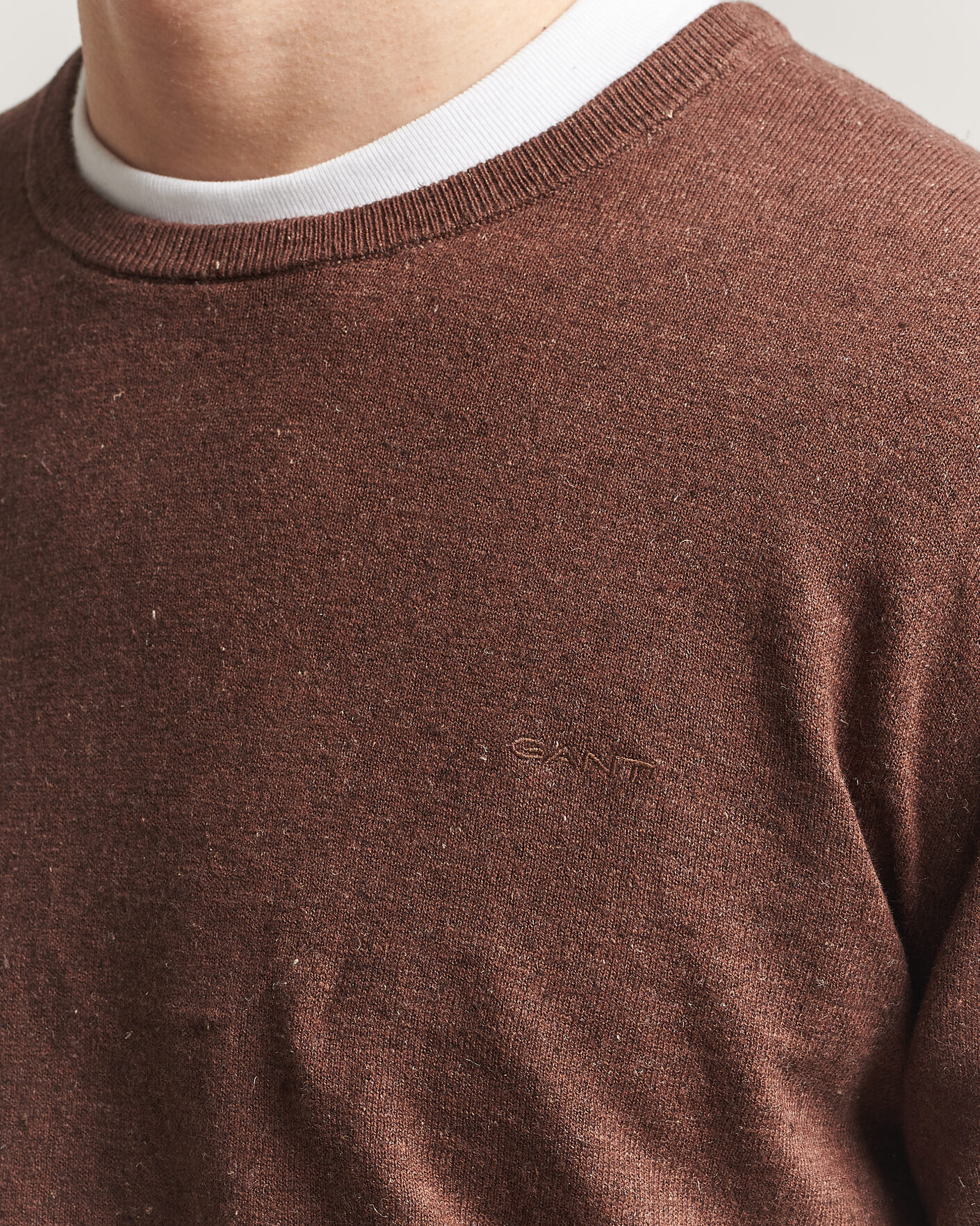Uomini | Maglieria | Gant | Cotton/Linen Slub Knitted Sweater Hazelnut Melange