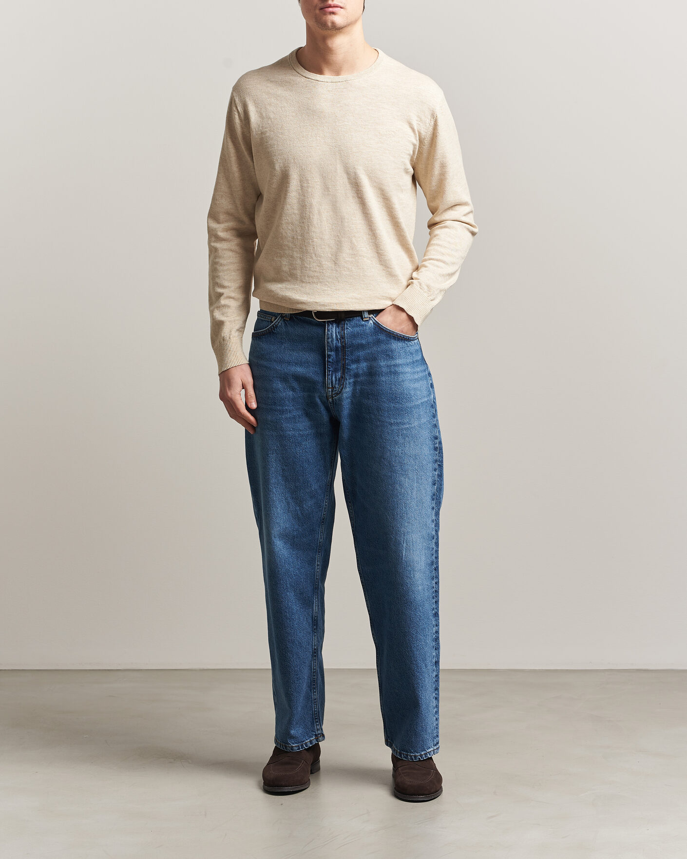 Uomini | Maglieria | Gant | Cotton/Linen Slub Knitted Sweater Seed Melange