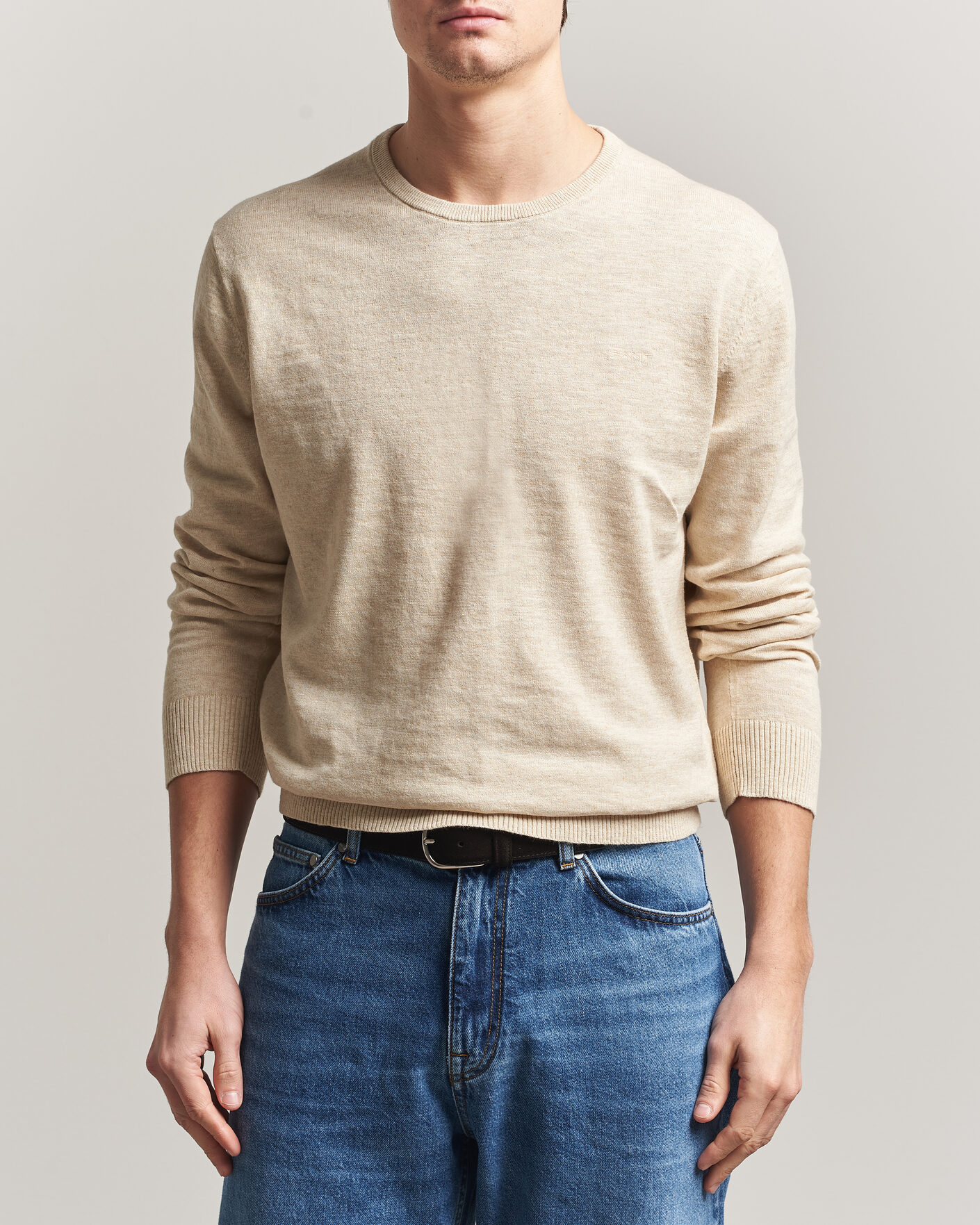 Uomini | Maglieria | Gant | Cotton/Linen Slub Knitted Sweater Seed Melange