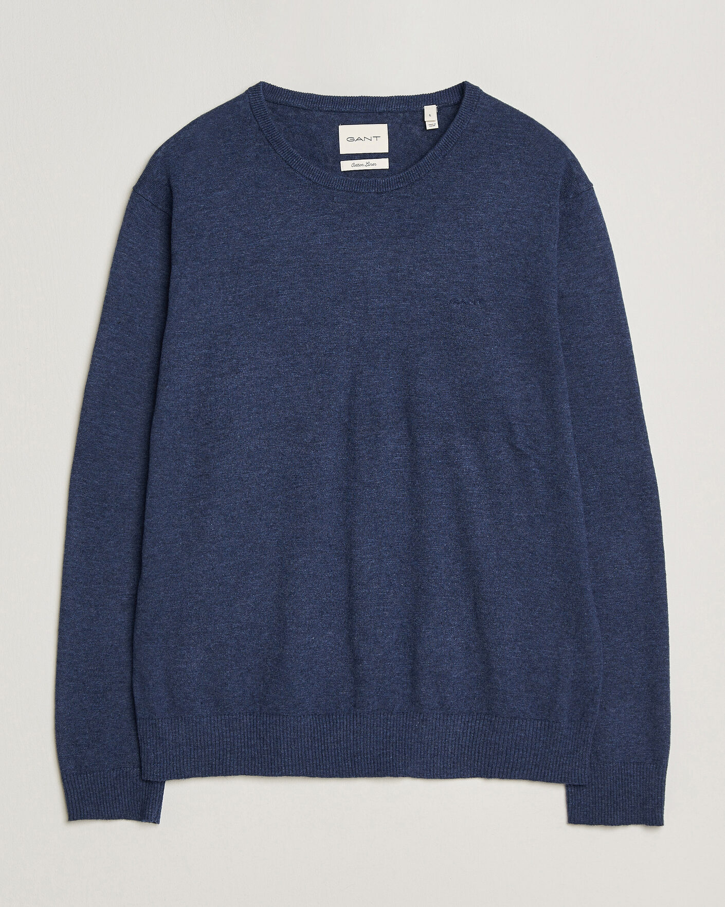 Uomini | Maglieria | Gant | Cotton/Linen Slub Knitted Sweater Dark Indigo Melange