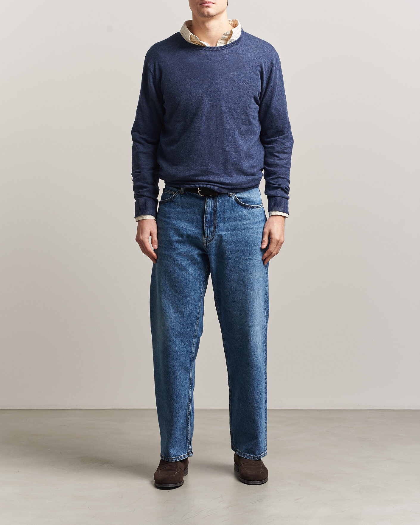 Uomini | Maglieria | Gant | Cotton/Linen Slub Knitted Sweater Dark Indigo Melange