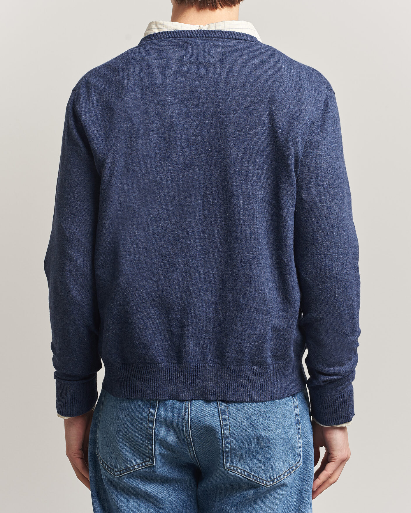 Uomini | Maglieria | Gant | Cotton/Linen Slub Knitted Sweater Dark Indigo Melange