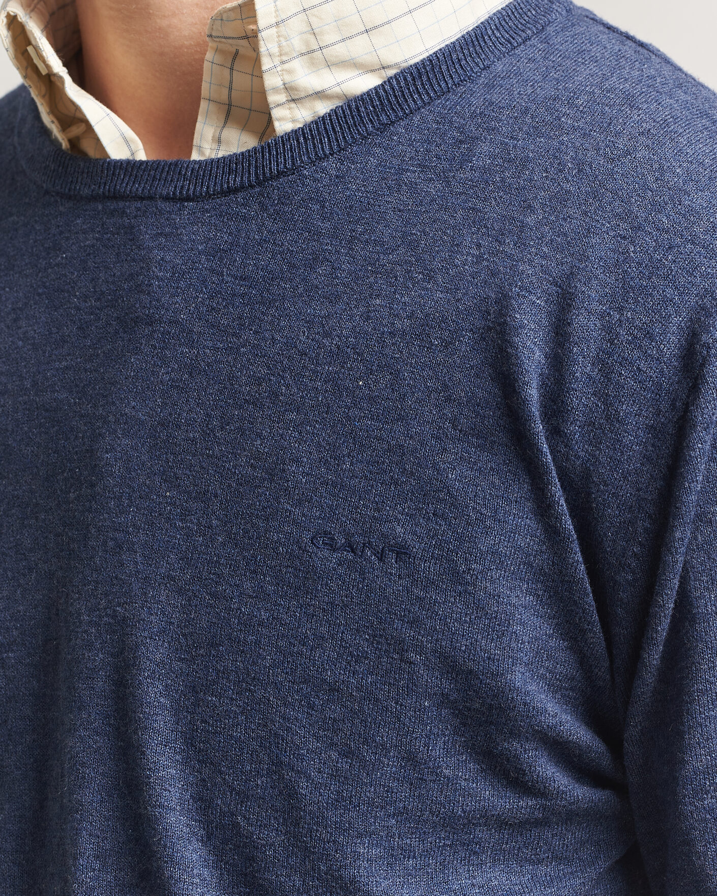 Uomini | Maglieria | Gant | Cotton/Linen Slub Knitted Sweater Dark Indigo Melange