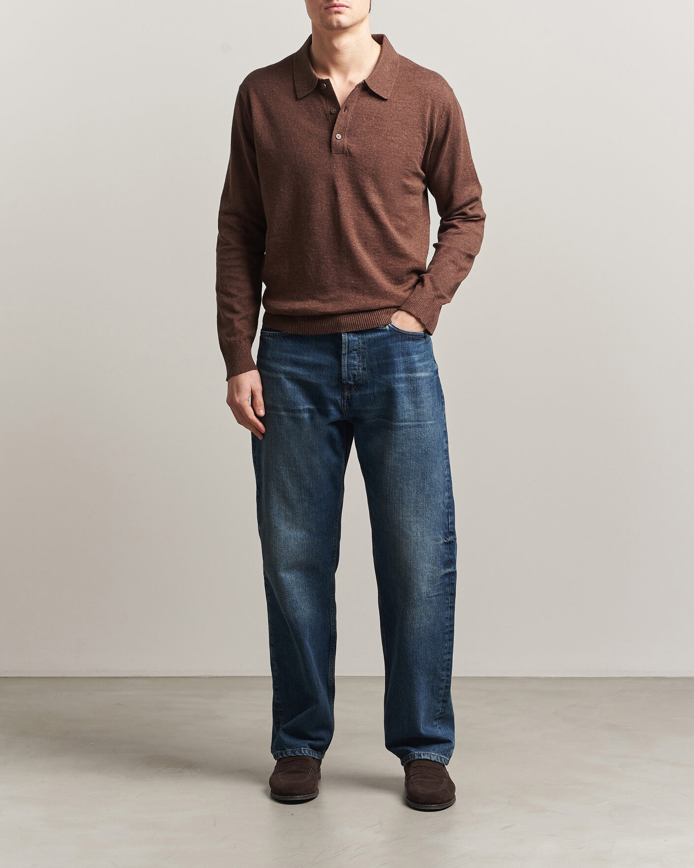 Uomini | Maglieria | Gant | Cotton/Linen Slub Knitted Polo Hazelnut Melange