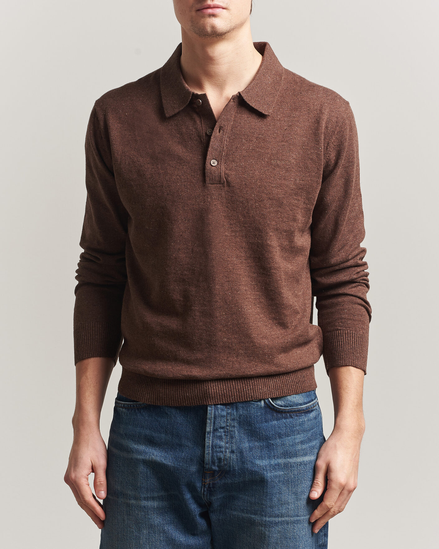 Uomini | Maglieria | Gant | Cotton/Linen Slub Knitted Polo Hazelnut Melange